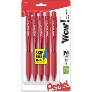 image:imagePentel Wow Retractable Ballpoint Pen 10mm Medium Line Red Ink Pack of 5 BK440BP5B