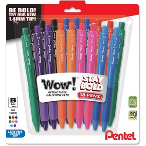 image:imagePentel Wow Retractable Ballpoint Pen 14mm Bold Line Blue Ink Pack of 18 BK444BP18CAssorted
