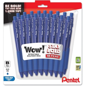 image:imagePentel Wow Retractable Ballpoint Pen 14mm Bold Line Blue Ink Pack of 18 BK444BP18CBlue