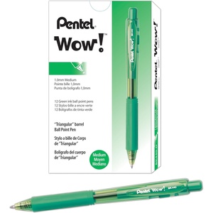 image:imagePentel Wow Retractable Ballpoint Pens 10mm Medium Line Green Ink Box of 12 BK440D