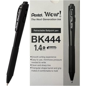 image:imagePentel Wow Retractable Super Smooth Ballpoint Pen 14mm Bold Line Triangular Barrel Black Ink 12 Pack