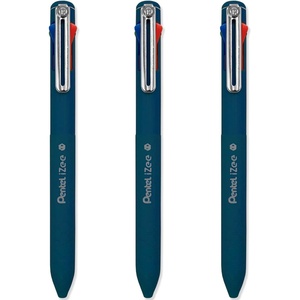 image:imagePentel iZee 4 Colour Ballpoint Pen  Deep Blue Barrel  Multi Ink  Black Blue Red amp Green Ink  Pack of 3