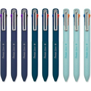 image:imagePentel iZee 4 Colour Ballpoint Pen  Deep Blue Deep Violet amp Sky Blue Barrels  Multi Ink  Pack of 9