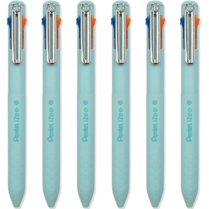 image:imagePentel iZee 4 Colour Ballpoint Pen  Sky Blue Barrel  Multi Ink  Orange Pink Sky Blue amp Violet Ink  Pack of 6