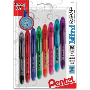 image:imageRSVP Mini Ballpoint Pen 10mm Medium Line Assorted Ink Colors wKey Ring 8 Pack