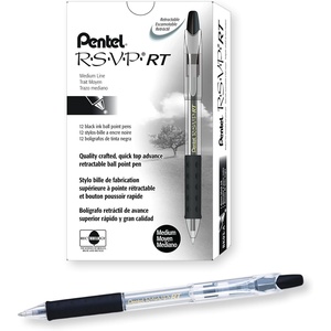 image:imageRSVP Pentel RT Retractable Ballpoint Pen 10mm Tip Black Ink Box of 12 BK93A