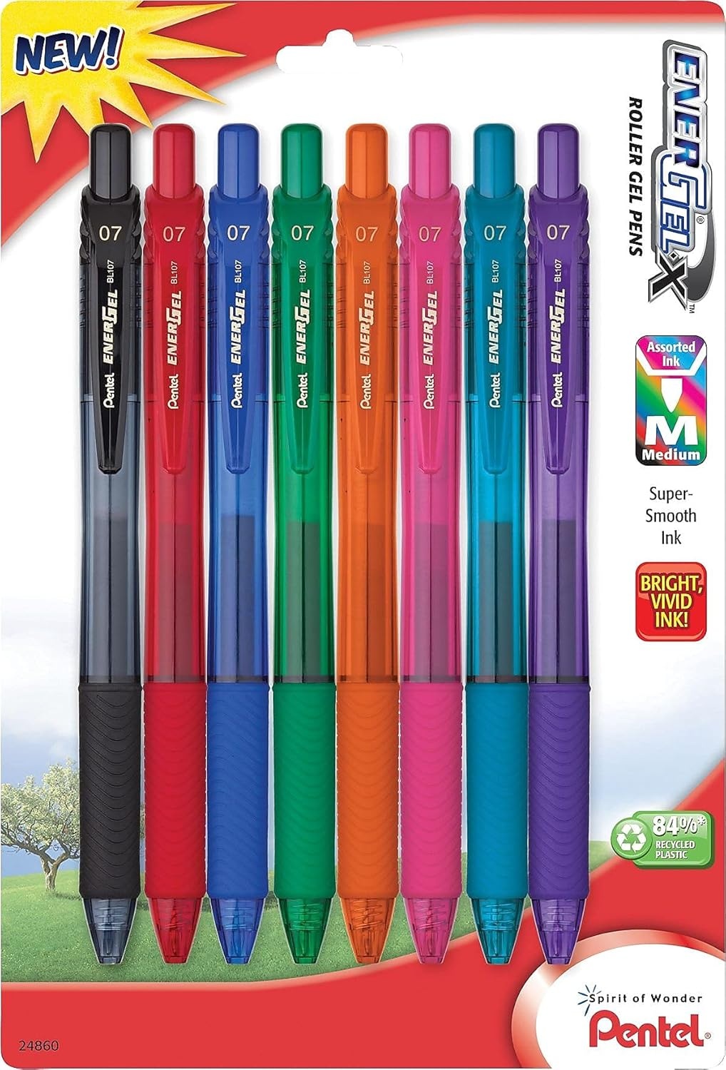 image:imagePentel EnerGelX Colors Retractable Liquid Gel Pen 07mm Metal Tip Assorted Ink 8 Pack BL107CRBP8M