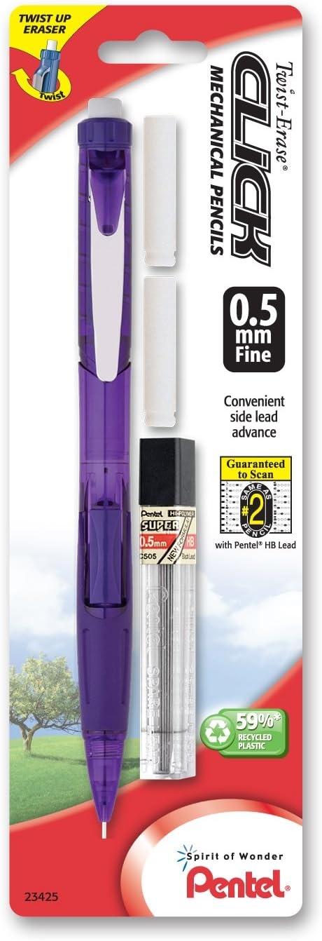 image:imagePentel Twist Erase Click Automatic Pencil with 2 Eraser Refills and Lead 09 mm Assorted Barrels Color May Vary 2 Pack PD279TLEBP2Assorted