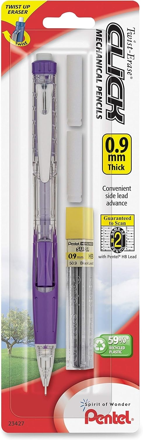 image:imagePentel Twist Erase Click Automatic Pencil with 2 Eraser Refills and Lead 09 mm Assorted Barrels Color May Vary 2 Pack PD279TLEBP2Assorted