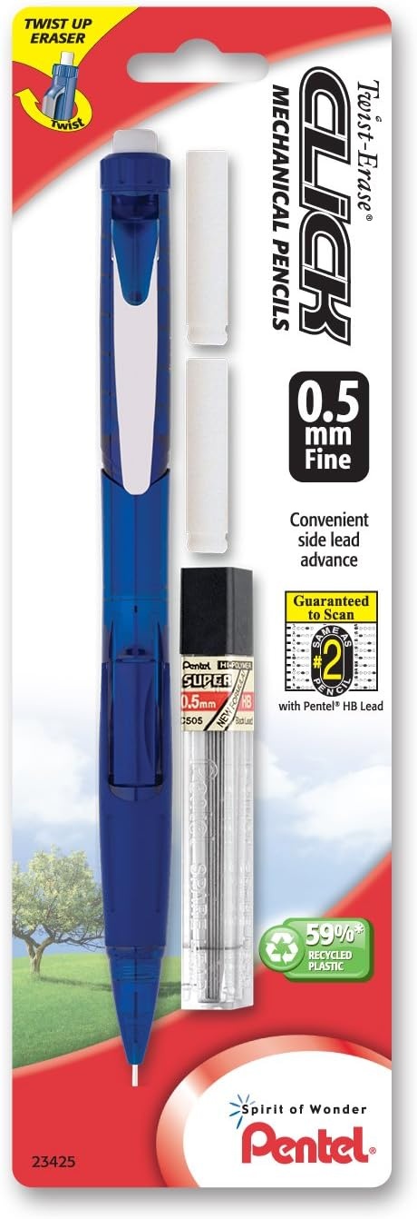image:imagePentel Twist Erase Click Automatic Pencil with 2 Eraser Refills and Lead 09 mm Assorted Barrels Color May Vary 2 Pack PD279TLEBP2Assorted