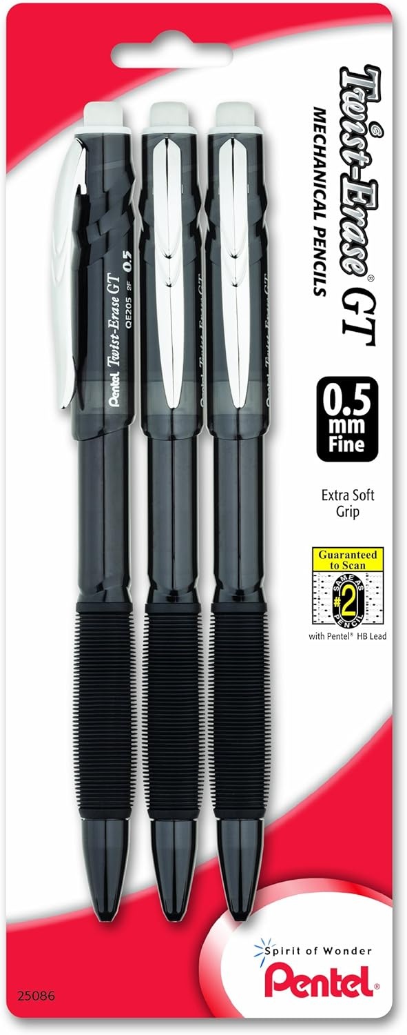 image:imagePentel TwistErase GT 05mm Mechanical Pencil Assorted Barrel Colors Color May Vary Pack of 3 QE205BP3M