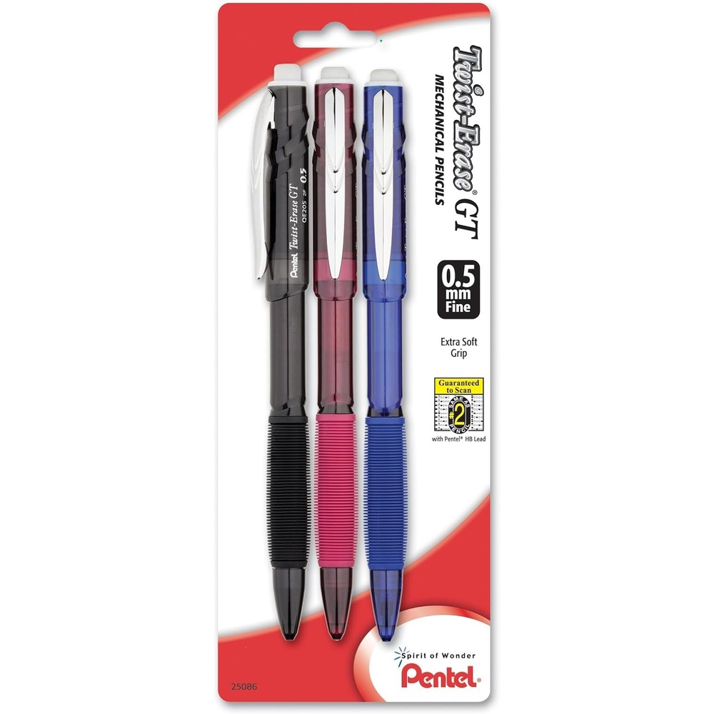 image:imagePentel TwistErase GT 05mm Mechanical Pencil Assorted Barrel Colors Color May Vary Pack of 3 QE205BP3M