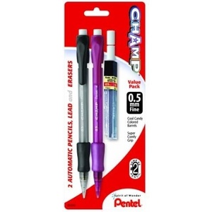 image:imagePentel Champ Mechanical Pencil with Lead and 2 Erasers 05mm Assorted Barrels Colors 2 Pack AL15LEBP2