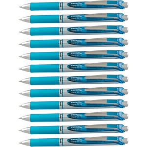image:imagePentel EnerGel Deluxe RTX Retractable Liquid Gel Pen Medium Line Metal Tip Sky Blue Ink Box of 12 BL77S