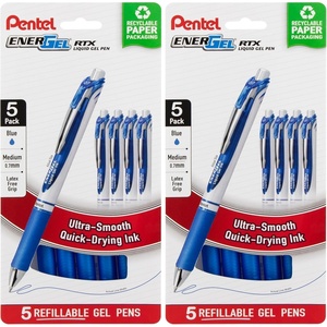 image:imagePentel EnerGel RTX Retractable Liquid Gel Pen 07mm Metal Tip Medium Line Blue Ink PlasticFree Packaging 5 Pack5 Count Pack of 2