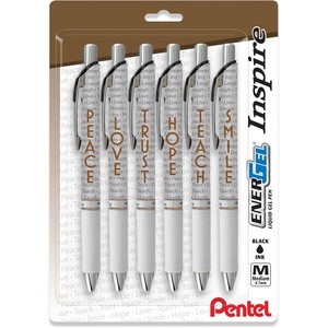 image:imagePentel EnerGel Retractable Liquid Gel Pen Inspire Collection 07mm Metal Tip Medium Line Black Ink Pack of 6 Pens BL77INSPBP6M6 Count Pack of 1
