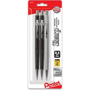 image:imagePentel Sharp Mechanical Pencil 05mm Metallic Barrels Assorted Colors Barrels 2N1Z Pack of 3 P205MBP3M