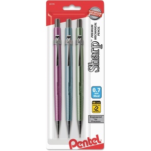 image:imagePentel Sharp Mechanical Pencil 07mm Medium Line Metallic Barrel Assorted Colors Pack of 3 P207MBP3M13 Count Pack of 1