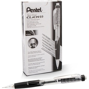 image:imagePentel Twist Erase CLICK Mechanical Pencil Pack of 12 05mm Clear Barrel Black Grip Box of 12 PD275TA