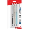 image:imagePentel Energel 07mm Alloy Rt Retractable Gel Ink Pens  Pack of 3  Black Silver and Aquamarine Colored Metal Barrels