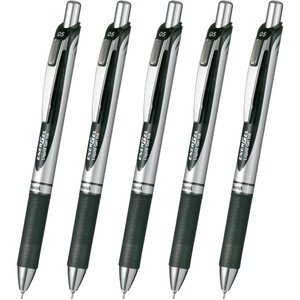 image:imagePentel BL77A EnerGel Ink Ballpoint Pen 07 Black 10 Pieces002 inch 05 mm Black Silver Shaft