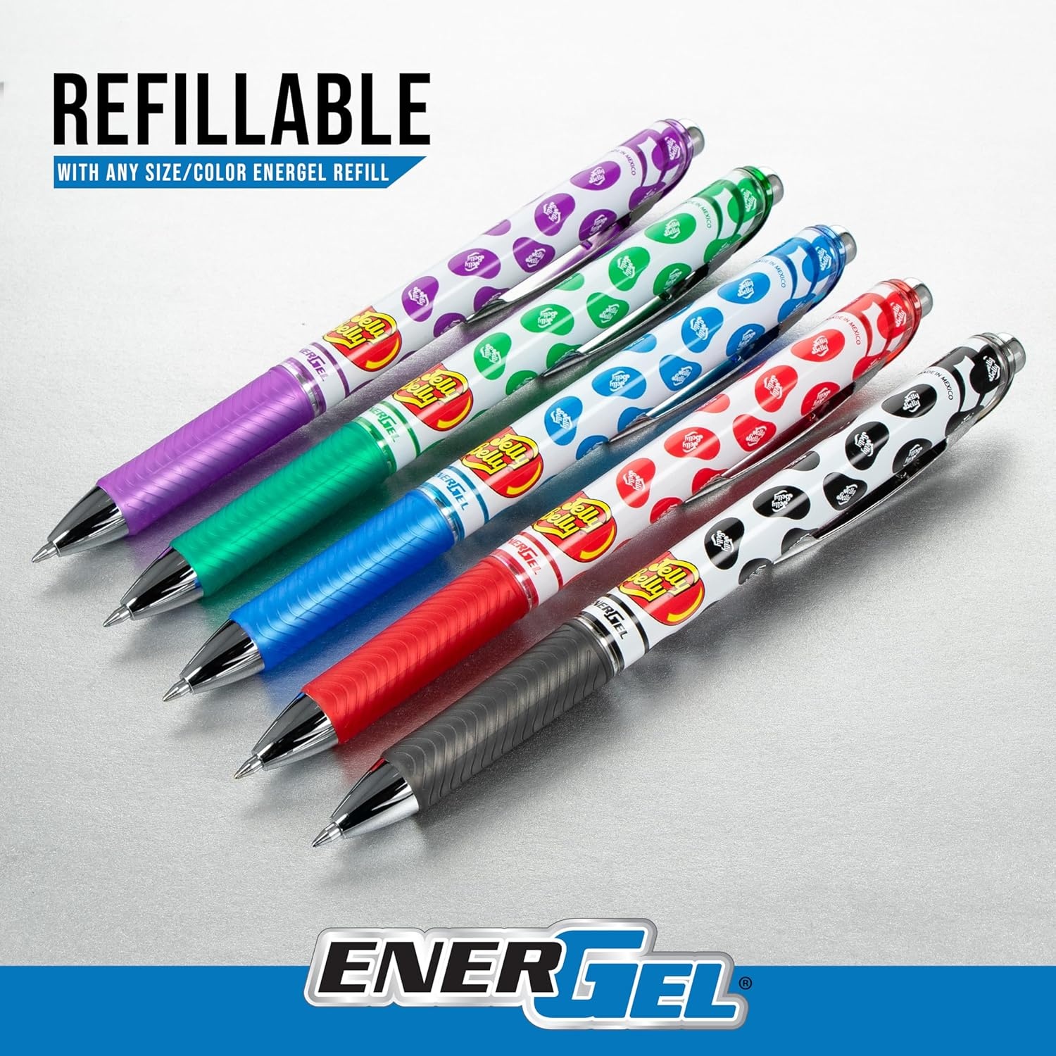image:imagePentel EnerGel RTX Retractable Liquid Gel Pen Jelly Belly Limited Edition 07mm tip Assorted colors Pack of 5 pens BL77PF5MJB