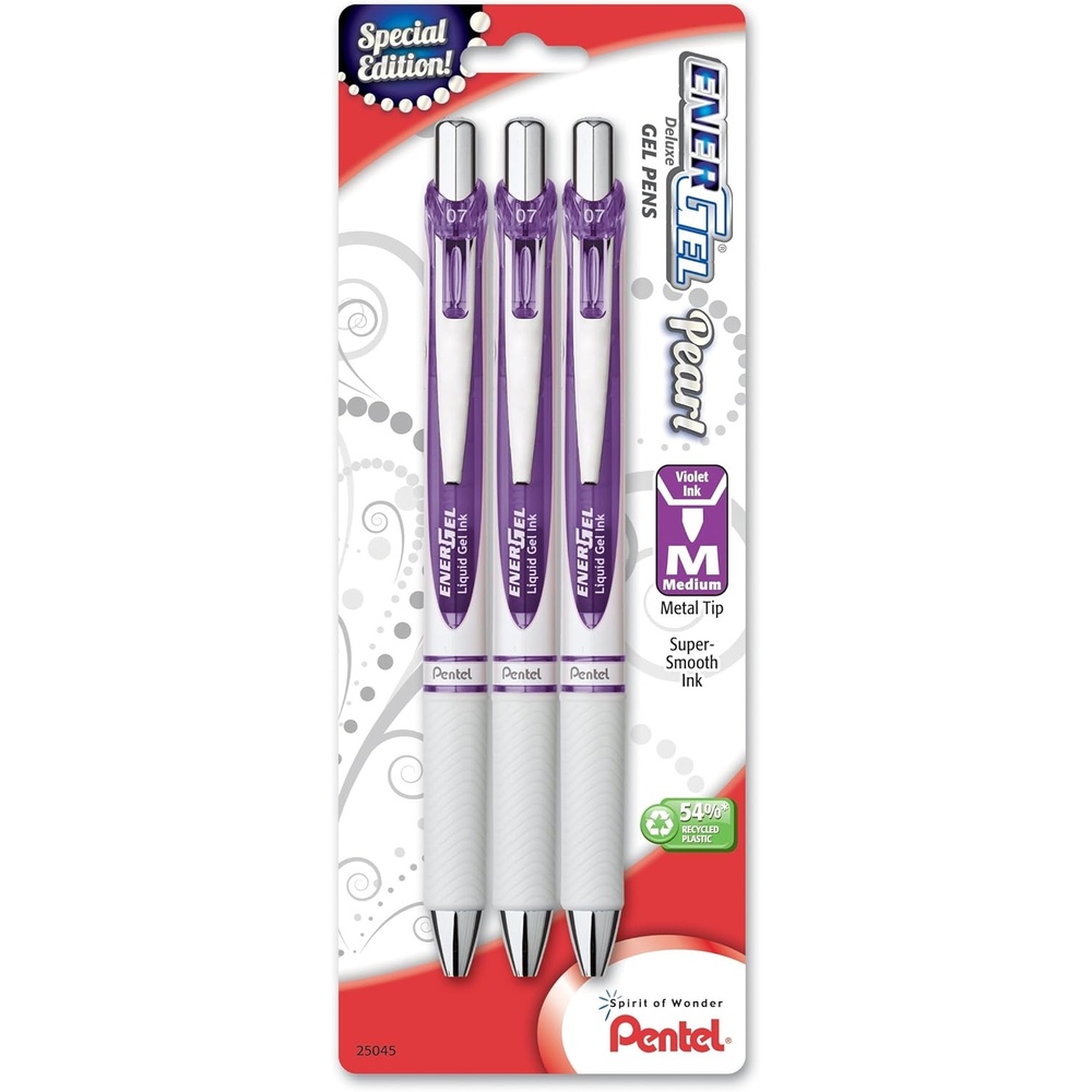 image:imagePentel EnerGel Pearl RTX Retractable Liquid Gel Pen 07mm Medium Line Needle Tip Assorted Ink Colors Pack of 4 BLN77WBP4MViolet