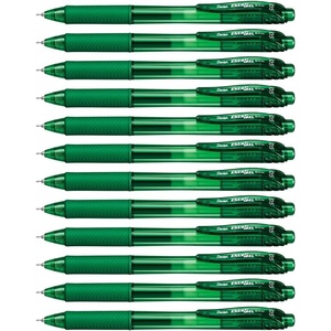 image:imagePentel 05mm EnerGelX Retractable Liquid Gel Pen with Needle Tip and Green Ink Box of 12 BLN105D