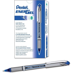 image:imagePentel ENERGEL NV Liquid Gel Pen 07mm Medium Line Capped Metal Tip Blue Ink Box of 12 BL27C12 Count Pack of 1