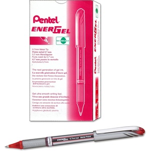 image:imagePentel ENERGEL NV Liquid Gel Pen 07mm Medium Line Capped Metal Tip Red Ink Box of 12 BL27B