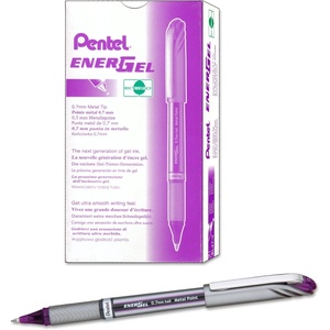 image:imagePentel ENERGEL NV Liquid Gel Pen 07mm Medium Line Capped Metal Tip Violet Ink Box of 12 BL27V