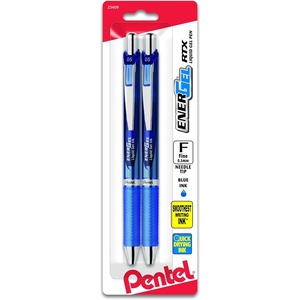 image:imagePentel ENERGEL RTX Retractable Liquid Gel Pen 05mm Needle Tip Fine Line Green Pack of 2 BLN75BP2DBlue