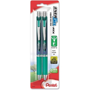 image:imagePentel ENERGEL RTX Retractable Liquid Gel Pen 05mm Needle Tip Fine Line Green Pack of 2 BLN75BP2DGreen