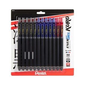 image:imagePentel EnerGel Kuro Liquid Gel Pen 07mm Medium line Assorted Ink 12Pk BL437R1BP12M1