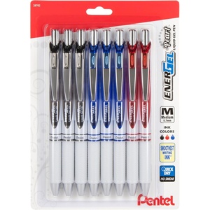 image:imagePentel EnerGel Pearl Retractable Liquid Gel Pen 07mm Medium Line Black Red and Blue Ink 8Pk BL77WBP8OFC
