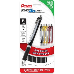image:imagePentel EnerGel RTX Retractable Gel Pen 07mm Medium Point Black Ink Black Grip 6 count