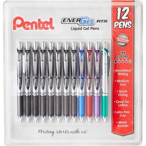 image:imagePentel EnerGel RTX Retractable Liquid Gel Pen 07mm BlackBlueRedGreenViolet Ink 12 Pack BL77O12C