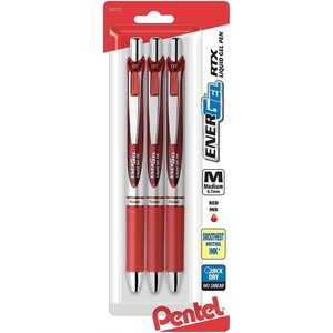 image:imagePentel EnerGel RTX Retractable Liquid Gel Pen 07mm Medium Line Metal Tip Red Ink Pack of 3 BL77BP3B3 Count Pack of 1