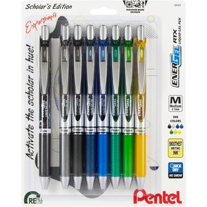 image:imagePentel EnerGel RTX Retractable Liquid Gel Pen Scholar Expressions Pack 07mm Metal Tip Medium LineAssorted Ink Pack of 8 Pens BL77XLEFBP8MScholar