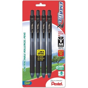 image:imagePentel EnerGelX Retractable Liquid Gel Pen 07mm Medium Line Metal Tip Black 4 Pack BL107BP4A