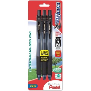 image:imagePentel EnerGelX Retractable Liquid Gel Pen 07mm Medium Line Metal Tip Black Ink 3 Pack BL107BP3A