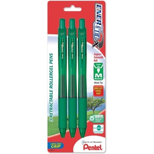 image:imagePentel EnerGelX Retractable Liquid Gel Pen 07mm Medium Line Metal Tip Green Ink Pack of 3 BL107BP3D