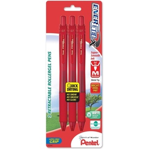 image:imagePentel EnerGelX Retractable Liquid Gel Pen 07mm Medium Line Metal Tip Red Ink 3 Pack BL107BP3B