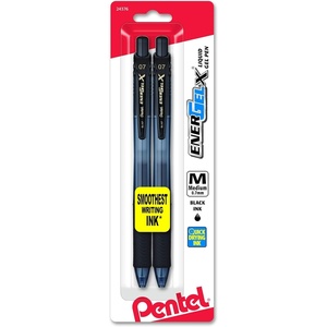 image:imagePentel EnerGelX Retractable Liquid Gel Pen 07mm Metal Tip Medium Black Ink Pack of 2 BL107BP2A
