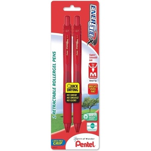 image:imagePentel EnerGelX Retractable Liquid Gel Pen 07mm Metal Tip Medium Red Ink 2 Pack BL107BP2BRed