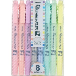 image:imagePentel Illumina Flex Twin Tip Highlighter DualTip Marker Highlighter Flex Tip and Chisel 8 Asstorted Pastel Ink Colors Pack of 8 SLW11P8E