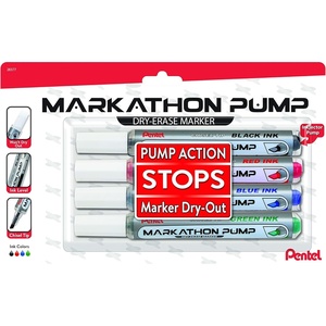 image:imagePentel Markathon Pump Dry Erase Marker Chisel Tip Assorted Colors 4 Pack with Eraser MWL6SXBP4MKITAssorted