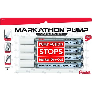 image:imagePentel Markathon Pump Dry Erase Marker Chisel Tip Assorted Colors 4 Pack with Eraser MWL6SXBP4MKITBlack