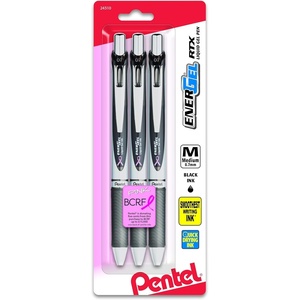 image:imagePentel Pink BCA Ribbon EnerGel Deluxe RTX Retractable Liquid Gel Pen 07mm Medium Line Metal Tip Silver Barrel Black Ink 3 Pack BL77ABP3ABC