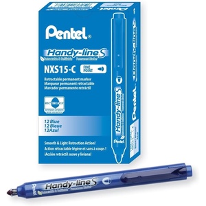 image:imagePentel Handyline S Retractable and Refillable Permanent Marker Bullet Tip Black Barrel Black Ink Box of 12 NXS15ABlue